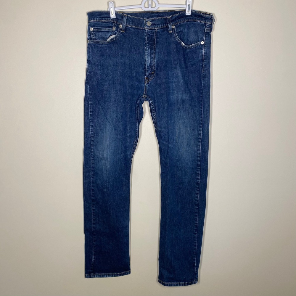 Levis 513 Slim Straight Jeans Mens 36x34 Dark Wash Blue Denim Stretch 08513-0183 - Picture 2 of 9